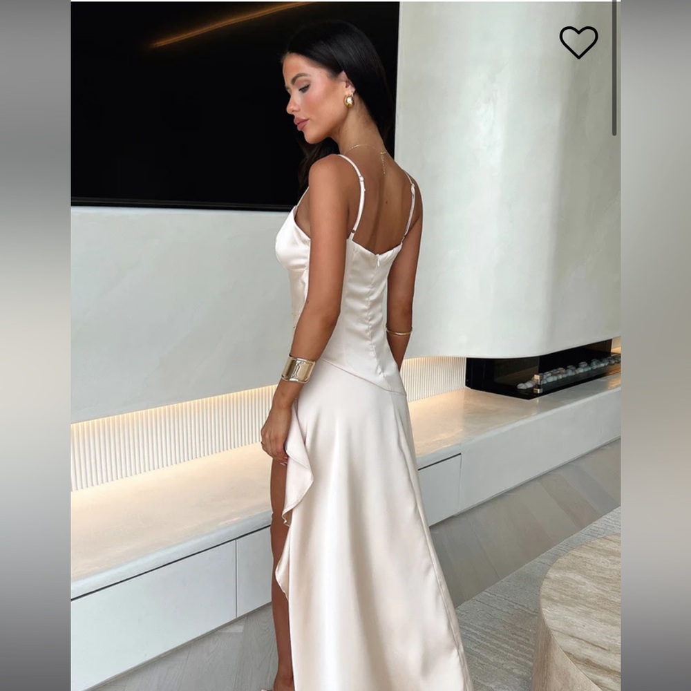 Champagne maxi ruffle prom dress